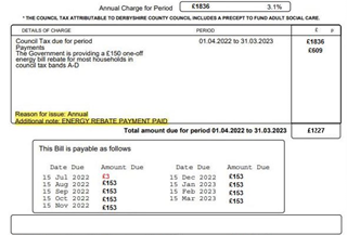 Council tax bill showing energy rebate large